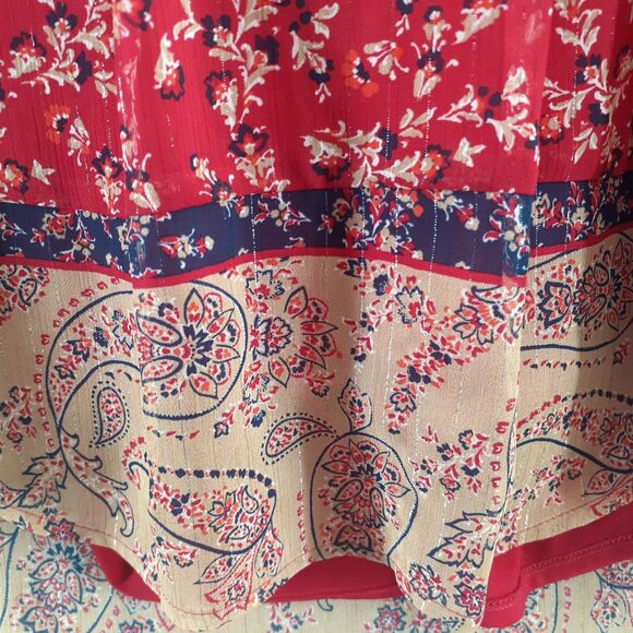 St. John's Bay Size 1X Womens Red Paisley Drawstring Long Sleeve Pleated Blouse - Picture 6 of 9